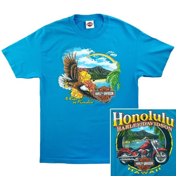 Harley Davidson Honolulu Hawaii T-Shirt Ride in Paradise 2000s Motorcycle Large - Picture 1 of 11